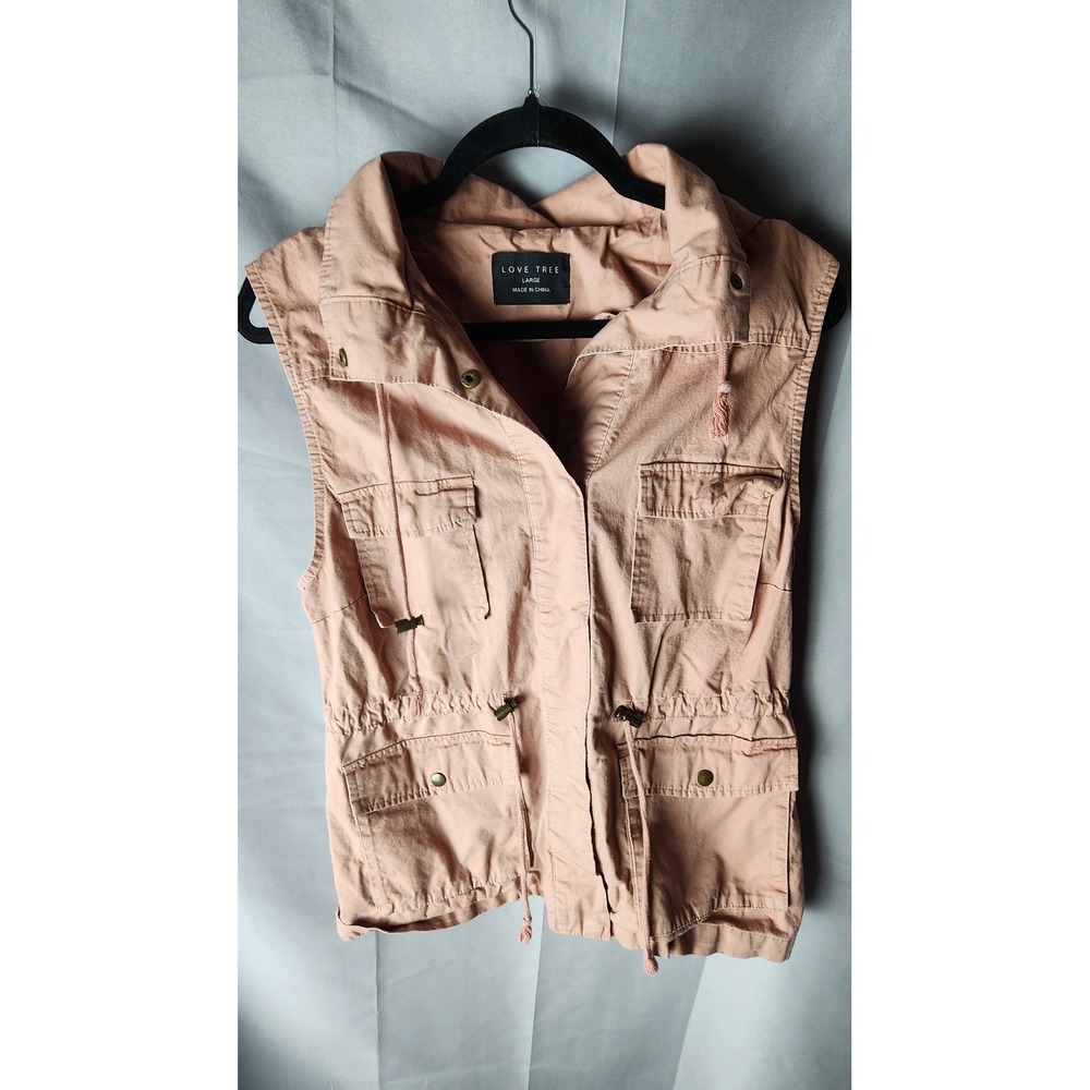 Love Tree Womens Utility Vest Dusty Rose Pink Safari Hooded Cargo Gorpcore Large